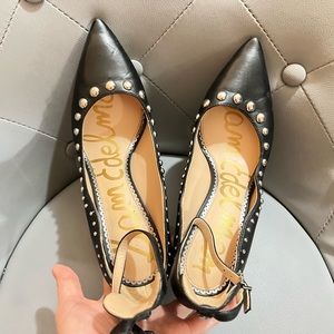 Sam Edelman Sexy Feminine Stiletto Pumps with floral embroidery & gold hardware